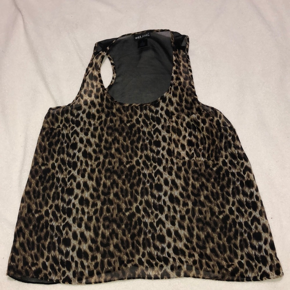Wet Seal Leopard Print Tank Top Sheer Racerback Sleeveless Blouse